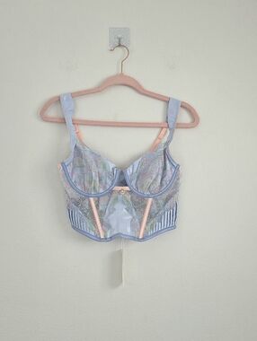 For Love And Lemons Seashell Mermaid Lace Longline Bra with Peach Trim